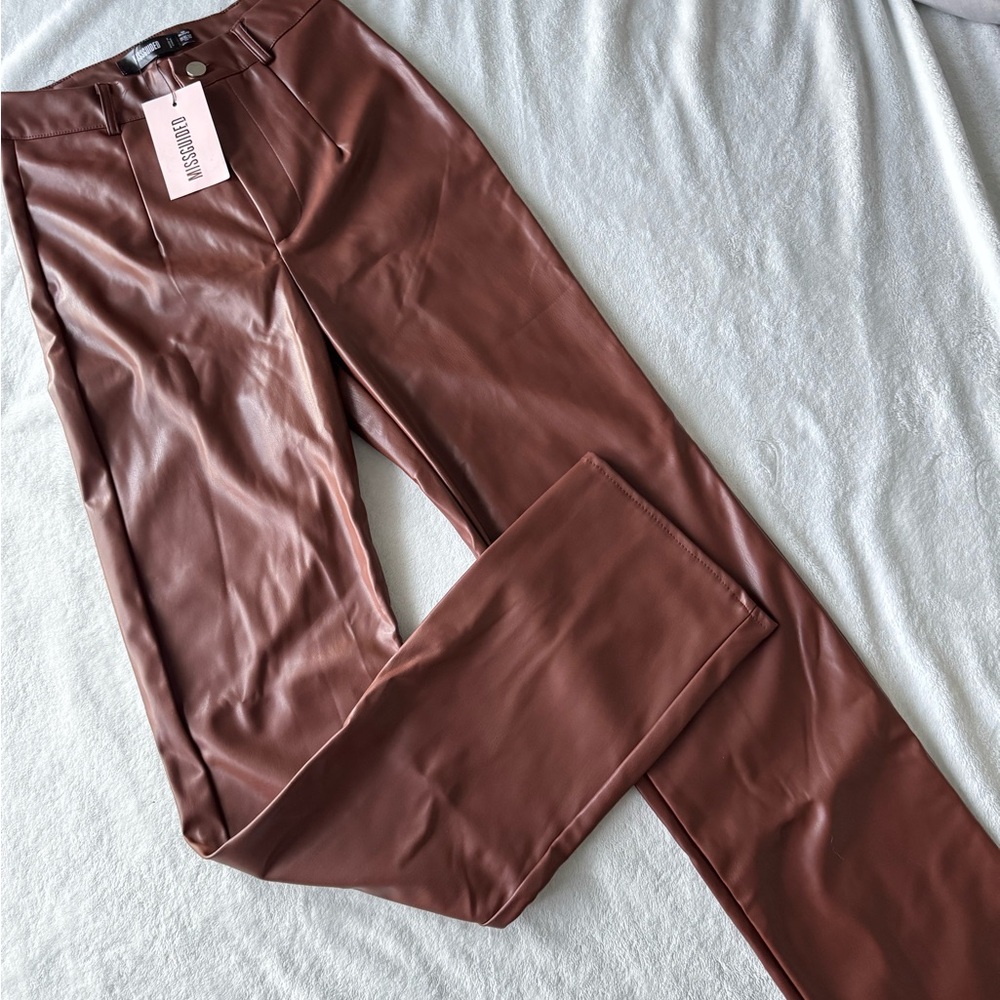 Missguided Brown faux-Leather Pants